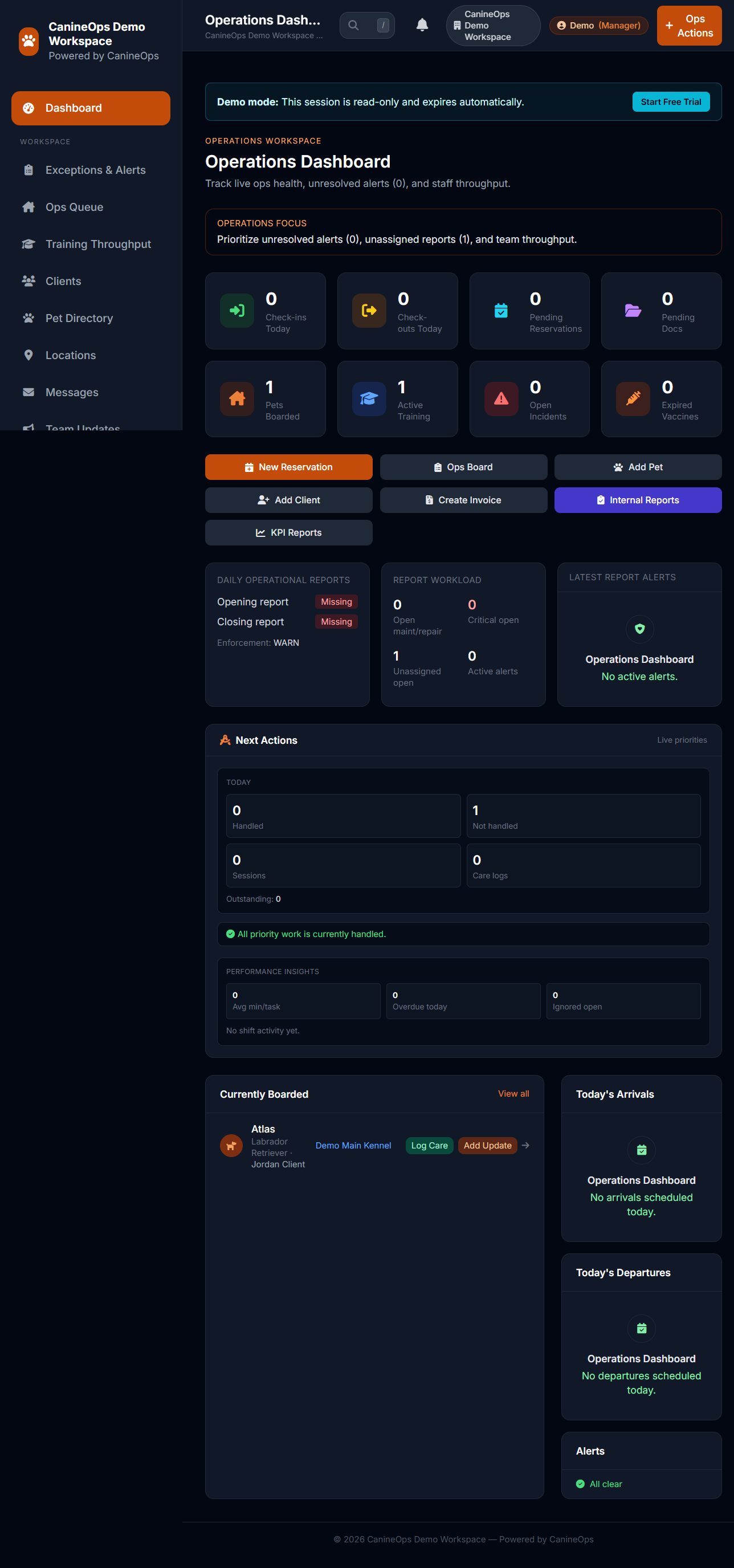 Demo dashboard orientation screen